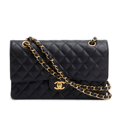 Chanel 2023 Black Quilted Caviar Leather Classic Medium Double Flap Bag