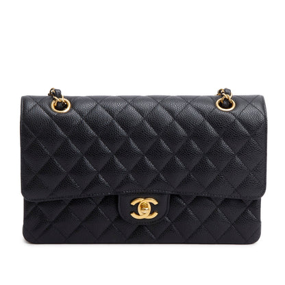Chanel 2023 Black Quilted Caviar Leather Classic Medium Double Flap Bag
