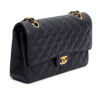 Chanel 2023 Black Quilted Caviar Leather Classic Medium Double Flap Bag