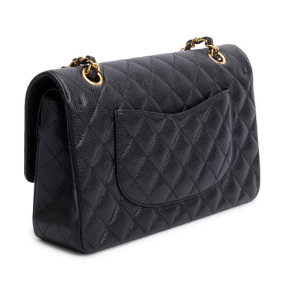 Chanel 2023 Black Quilted Caviar Leather Classic Medium Double Flap Bag
