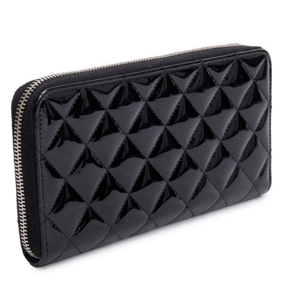 Chanel Black Patent Leather Calfskin Quilted Large Gusset Zip Around Wallet