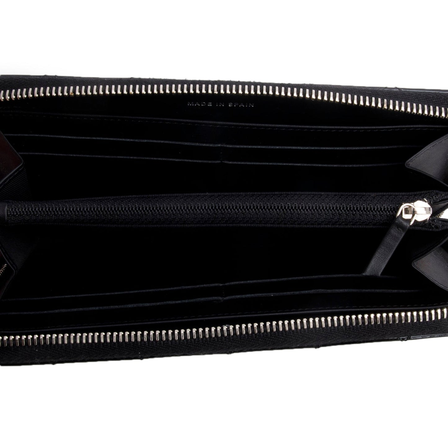 Chanel Black Patent Leather Calfskin Quilted Large Gusset Zip Around Wallet