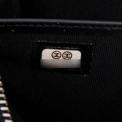 Chanel Black Patent Leather Calfskin Quilted Large Gusset Zip Around Wallet