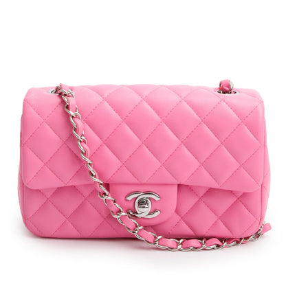 Chanel 2021 Pink Lambskin Quilted Mini Rectangular Flap Bag