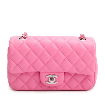Chanel 2021 Pink Lambskin Quilted Mini Rectangular Flap Bag