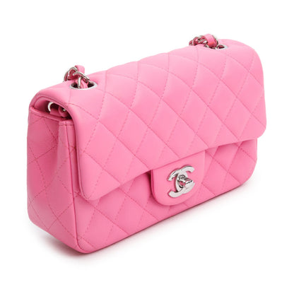 Chanel 2021 Pink Lambskin Quilted Mini Rectangular Flap Bag