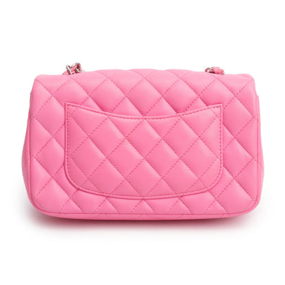Chanel 2021 Pink Lambskin Quilted Mini Rectangular Flap Bag