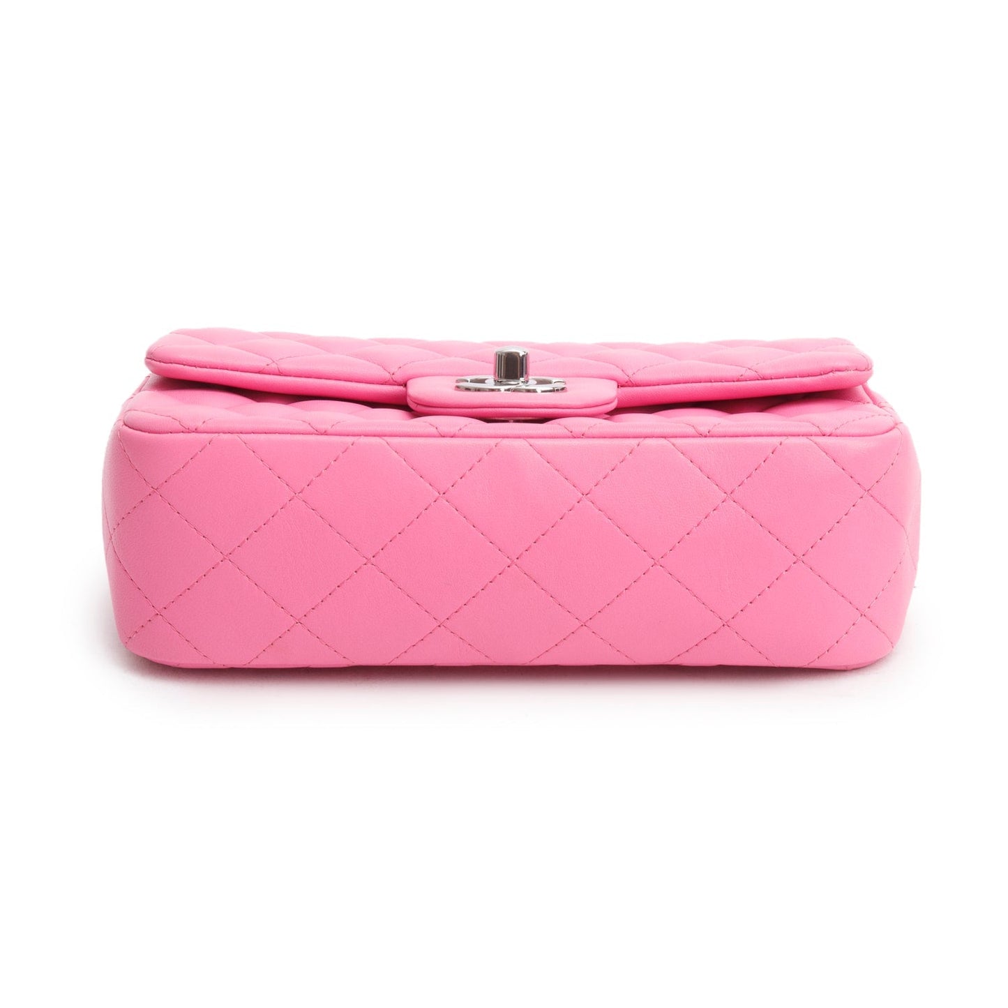 Chanel 2021 Pink Lambskin Quilted Mini Rectangular Flap Bag