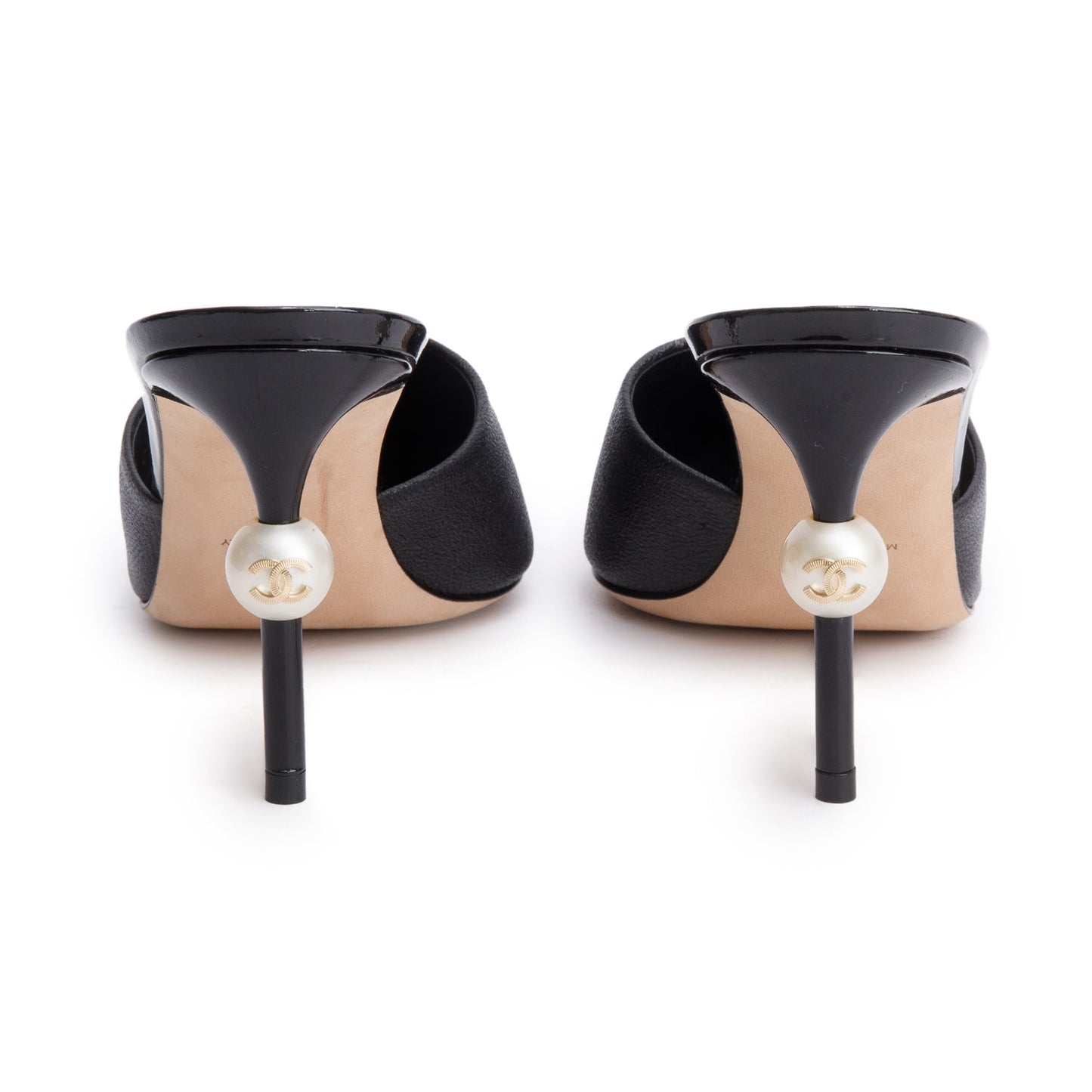 Chanel Black Calfskin Grosgrain Cap Toe Pearl Mule, Size 38