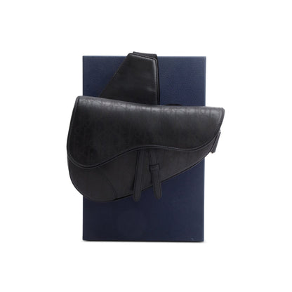 Christian Dior 2021 Black Oblique Galaxy Perforated Leather Saddle Bag