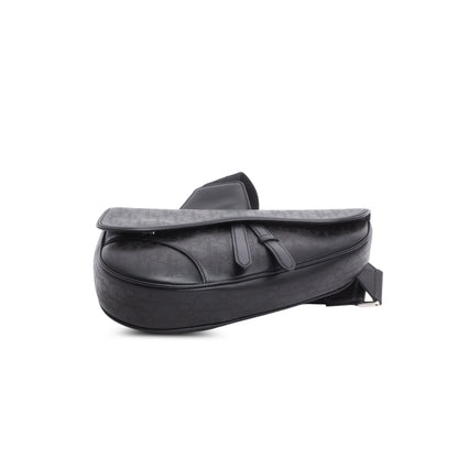 Christian Dior 2021 Black Oblique Galaxy Perforated Leather Saddle Bag