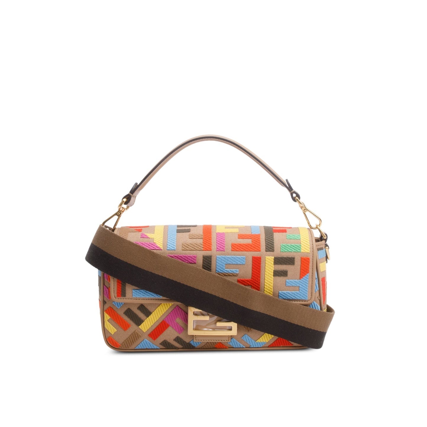 Fendi Multicolor Canvas Vitello King FF Embroidered Baguette