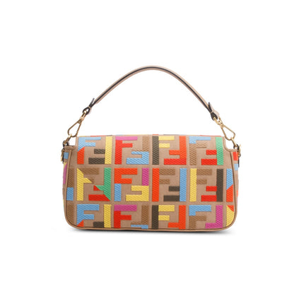 Fendi Multicolor Canvas Vitello King FF Embroidered Baguette