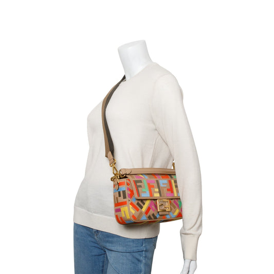 Fendi Multicolor Canvas Vitello King FF Embroidered Baguette