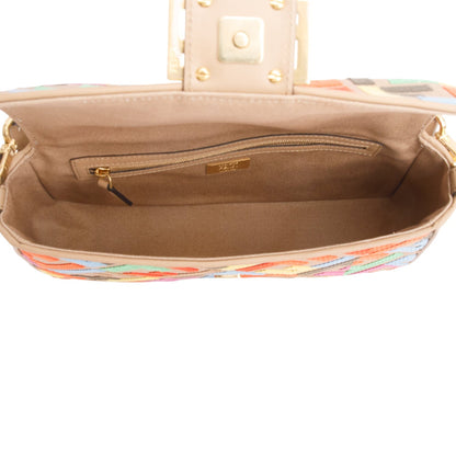 Fendi Multicolor Canvas Vitello King FF Embroidered Baguette