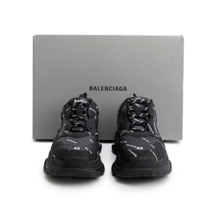 Balenciaga Black Allover Logo Triple S Sneaker, Men's Size 42