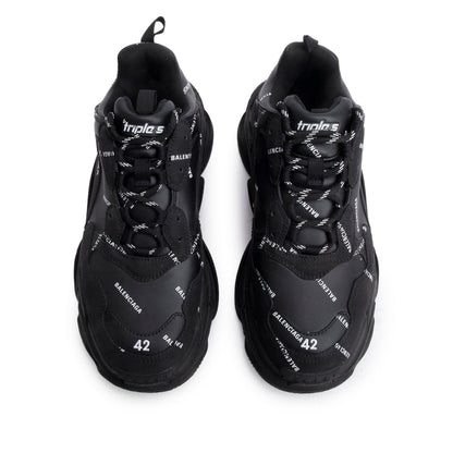 Balenciaga Black Allover Logo Triple S Sneaker, Men's Size 42