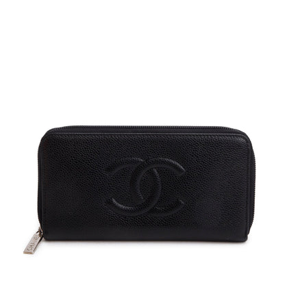 Chanel Black Caviar Timeless CC Zip Around Wallet