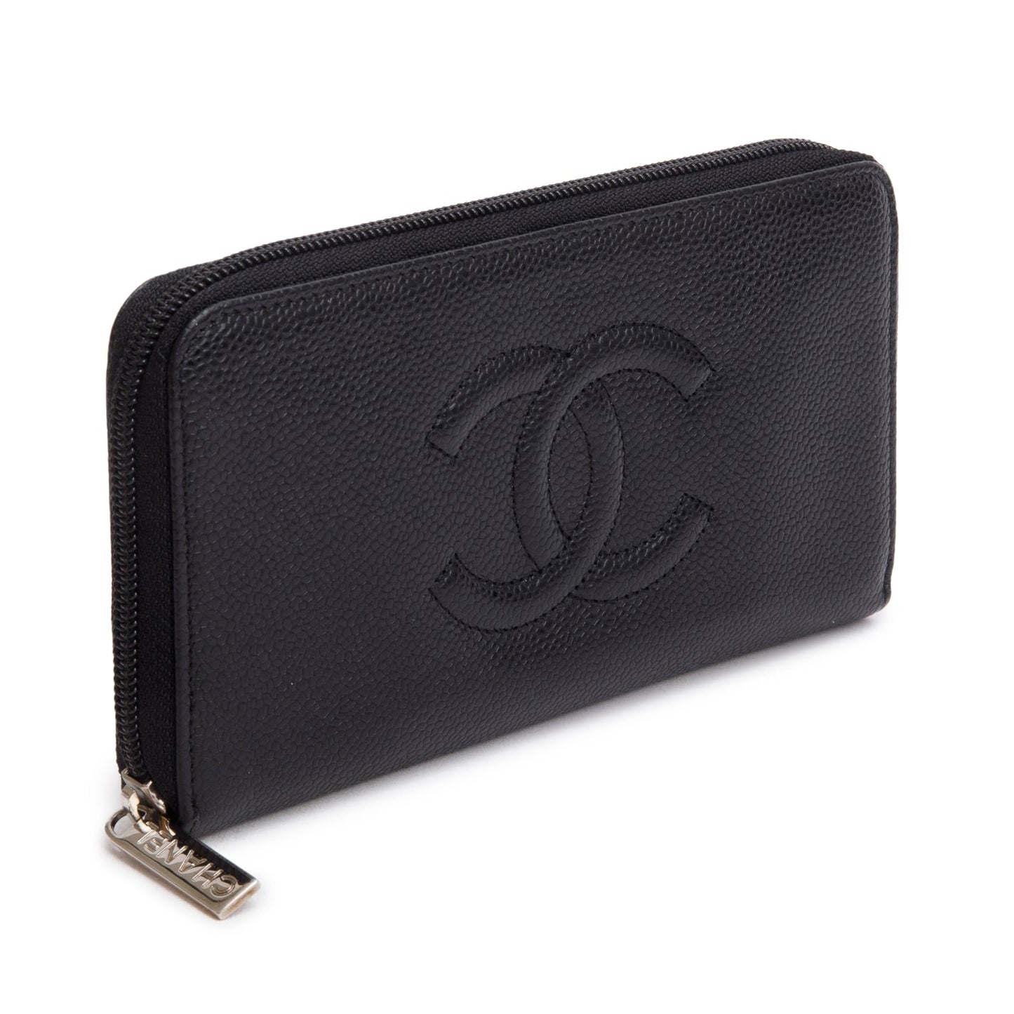 Chanel Black Caviar Timeless CC Zip Around Wallet