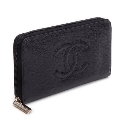 Chanel Black Caviar Timeless CC Zip Around Wallet