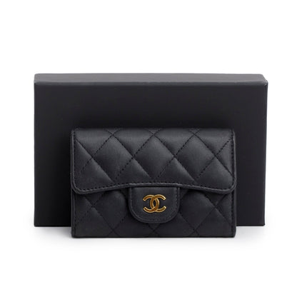 Chanel Black Lambskin Quilted Flap Card Holder