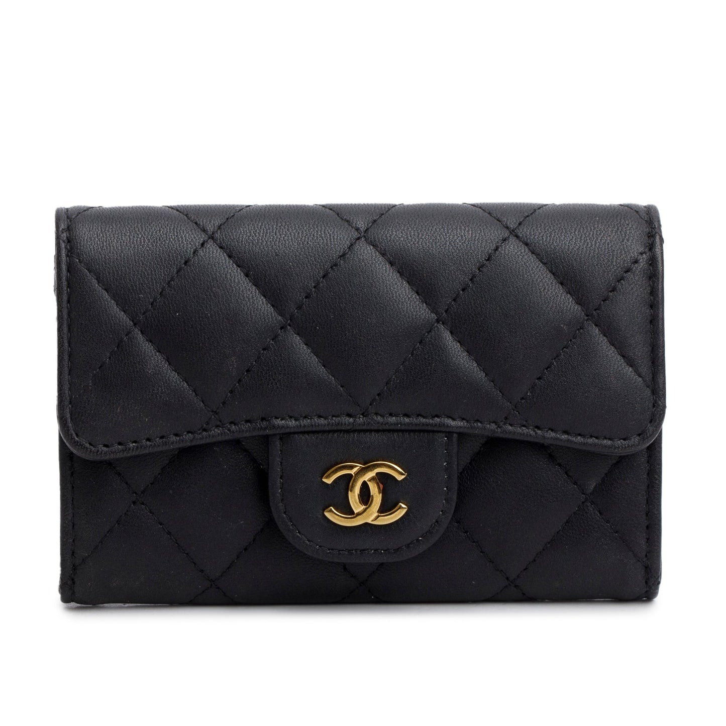 Chanel Black Lambskin Quilted Flap Card Holder