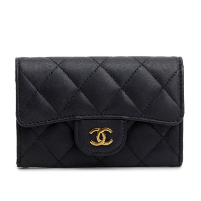 Chanel Black Lambskin Quilted Flap Card Holder
