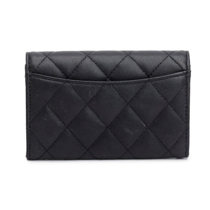 Chanel Black Lambskin Quilted Flap Card Holder