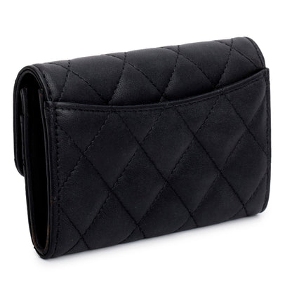 Chanel Black Lambskin Quilted Flap Card Holder