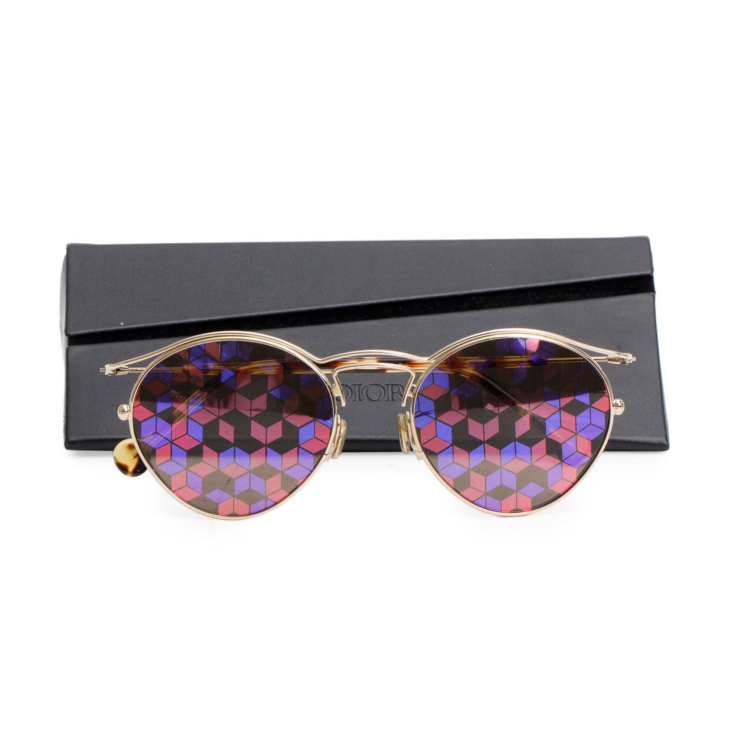 Christian Dior ORIGINS1 Gold Tone Marqueterie Print Sunglasses