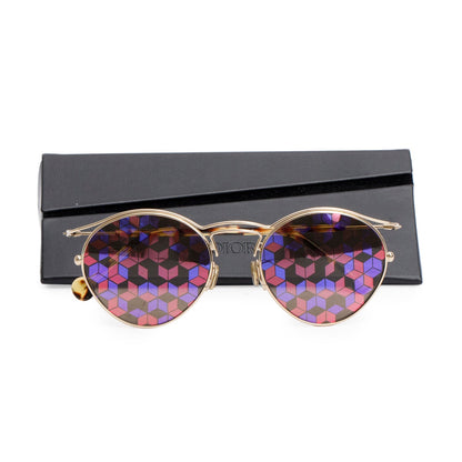 Christian Dior ORIGINS1 Gold Tone Marqueterie Print Sunglasses