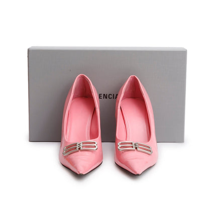 Balenciaga Pink Shiny Calfskin BB Square Knife 80mm Pumps, Size 40