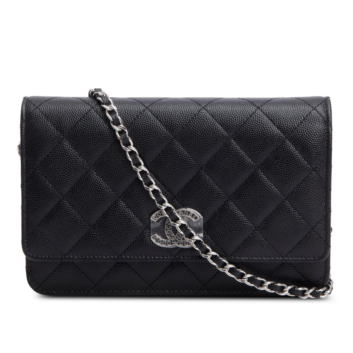 Chanel 2024 Black Quilted Caviar Leather Coco Chanel CC Wallet on Chain