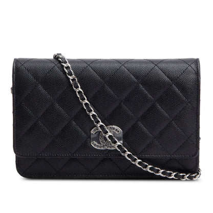 Chanel 2024 Black Quilted Caviar Leather Coco Chanel CC Wallet on Chain