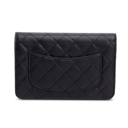 Chanel 2024 Black Quilted Caviar Leather Coco Chanel CC Wallet on Chain