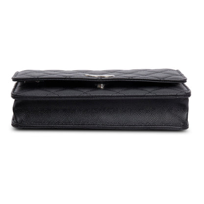 Chanel 2024 Black Quilted Caviar Leather Coco Chanel CC Wallet on Chain