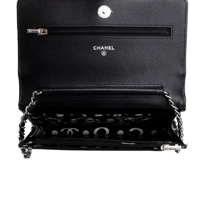 Chanel 2024 Black Quilted Caviar Leather Coco Chanel CC Wallet on Chain