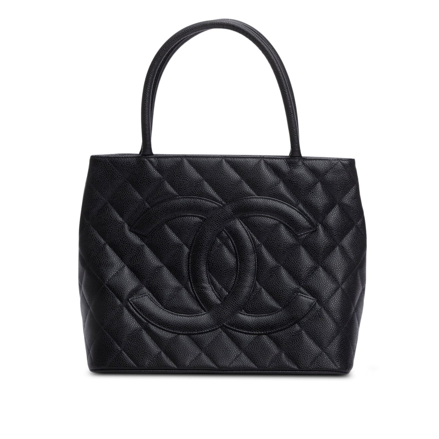 Chanel Vintage Black Caviar Leather Medallion Tote