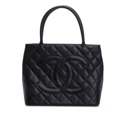 Chanel Vintage Black Caviar Leather Medallion Tote