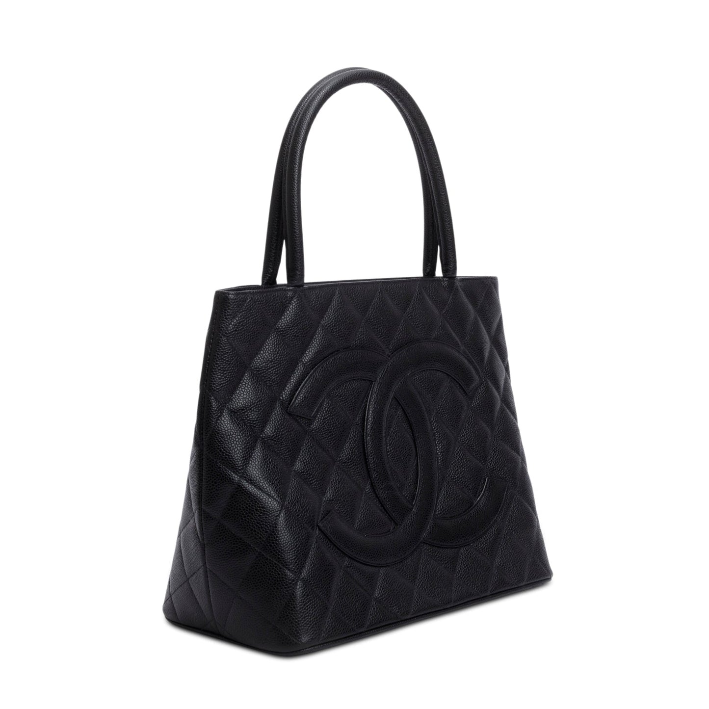 Chanel Vintage Black Caviar Leather Medallion Tote