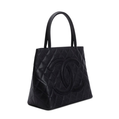 Chanel Vintage Black Caviar Leather Medallion Tote