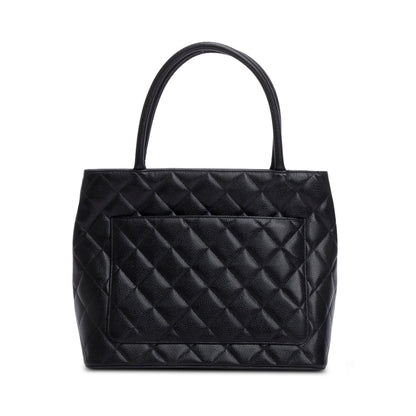 Chanel Vintage Black Caviar Leather Medallion Tote