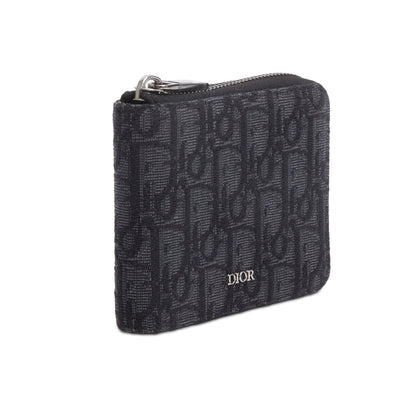Christian Dior 2022 Black Oblique Zipped Coin Purse Wallet