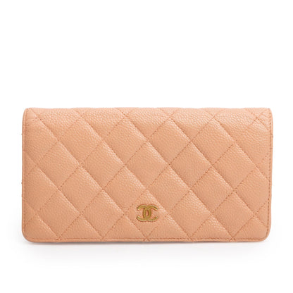 Chanel Orange Caviar Quilted Yen Wallet