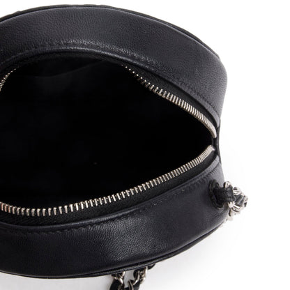 Chanel Black Caviar Camellia Embossed Round Clutch