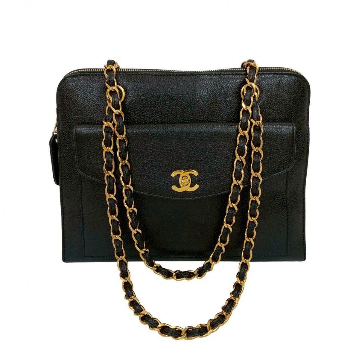 CHANEL Shoulder Bag Matt caviar skin black