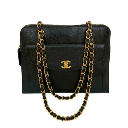 CHANEL Shoulder Bag Matt caviar skin black