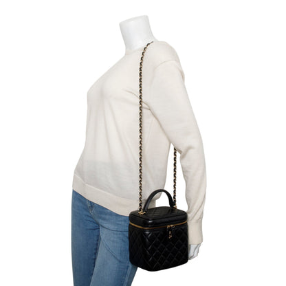 Chanel Black Caviar Quilted Small Top Handle Vanity Case