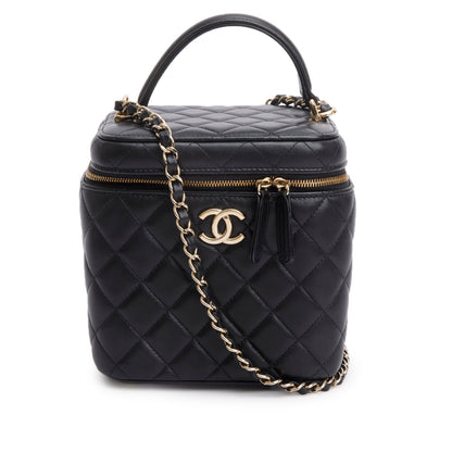 Chanel Black Caviar Quilted Small Top Handle Vanity Case