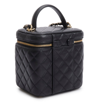 Chanel Black Caviar Quilted Small Top Handle Vanity Case